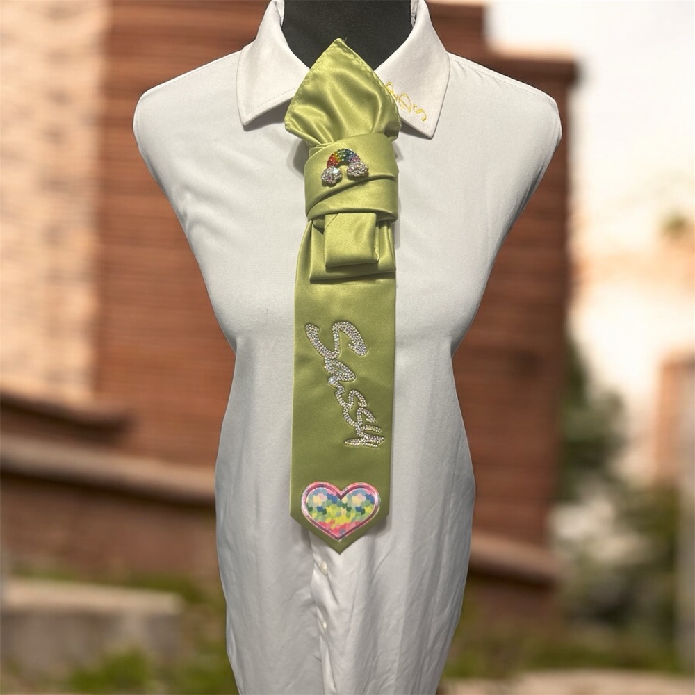 Green Satin Women's Necktie with Designs